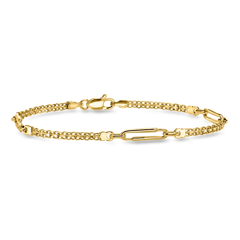 Vintage yellow gold fancy link bracelet with polished oval chain links and clasp