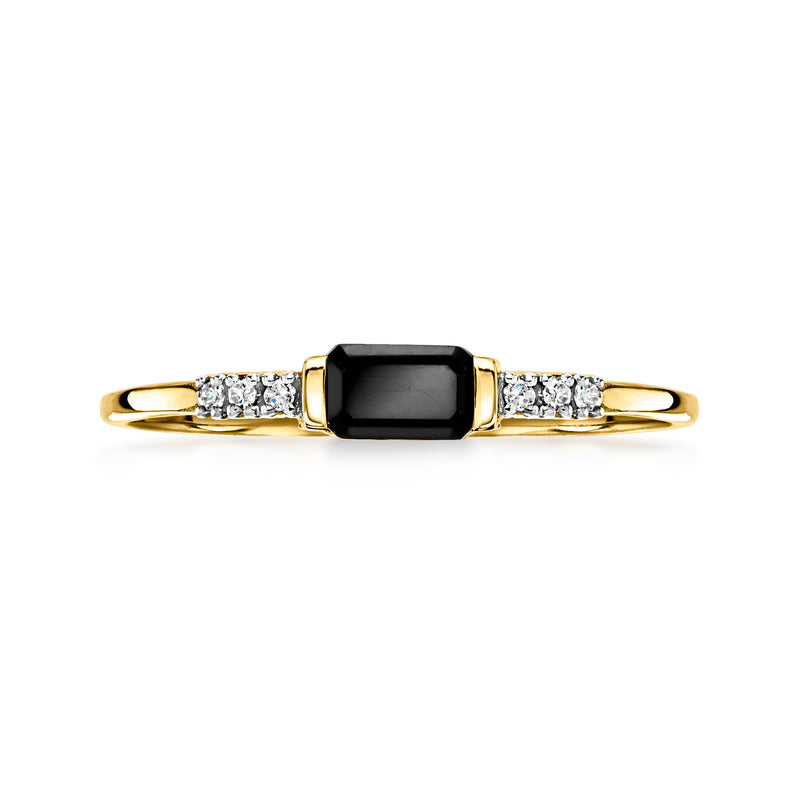 10kt yellow gold ring with black onyx centerpiece and diamond side accents