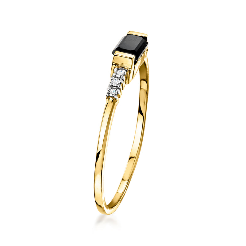 10kt yellow gold onyx and diamond ring with raised bezel center stone