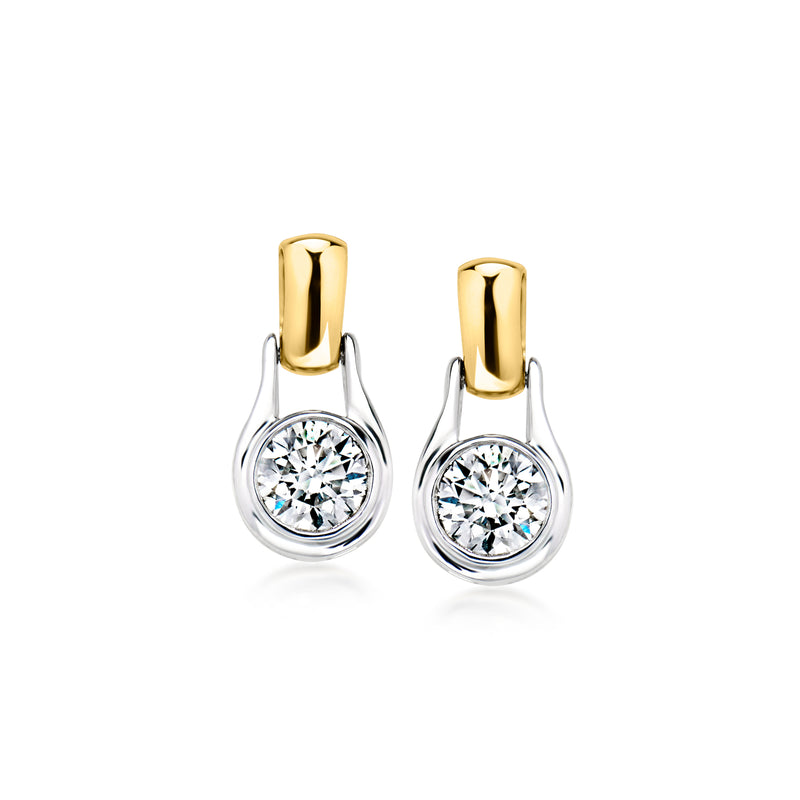 1.00 ct. t.w. Lab-Grown Diamond Drop Earrings in Sterling Silver and 10kt Yellow Gold
