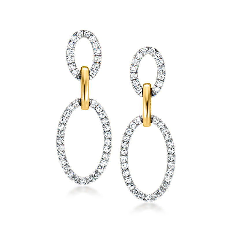 Diamond double-oval drop earrings in sterling silver and 10kt yellow gold