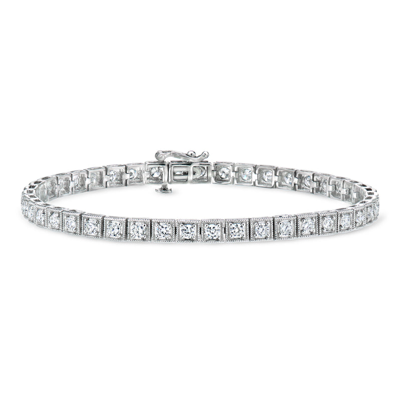 Sterling silver lab-grown diamond tile bracelet with square-set stones and box clasp