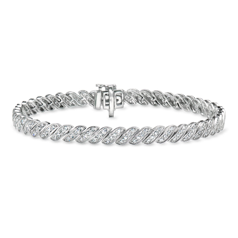Sterling silver S-link bracelet with lab-grown diamond stations and box clasp