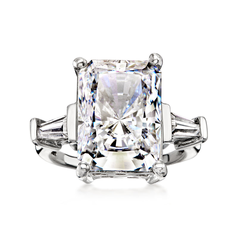 Sterling silver ring with large square-cut CZ, four corner prongs and split shoulders