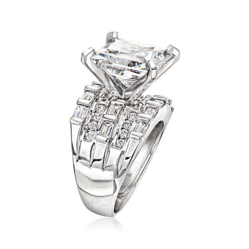 Vintage sterling silver CZ ring with large square center stone and baguette accents
