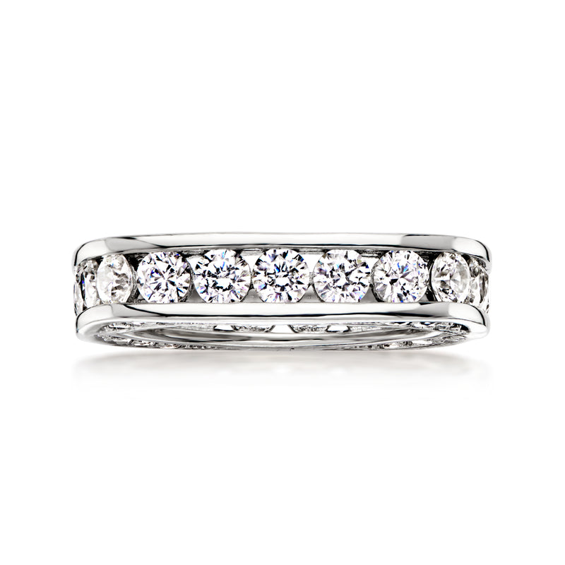 Sterling silver eternity band with round CZ stones across the top