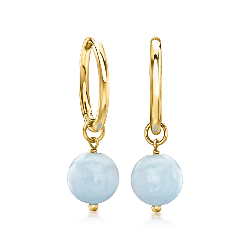 18kt gold over sterling hoop earrings with light blue round drops