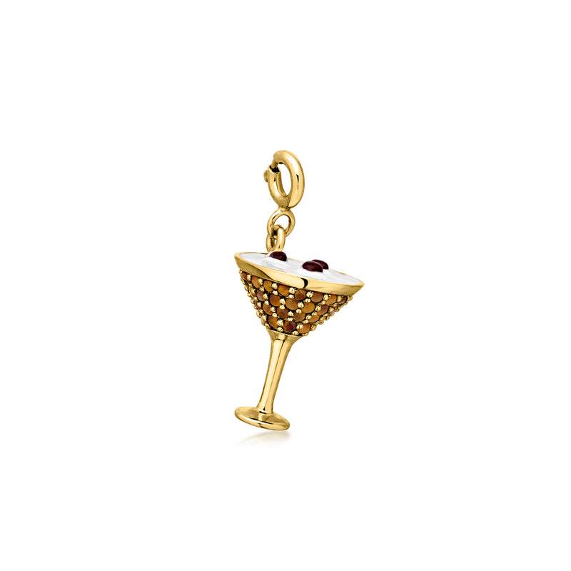 Gold martini cocktail charm with espresso enamel and loop bail