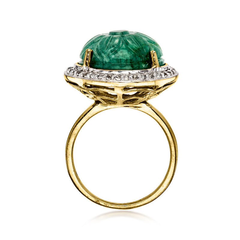 Green aventurine oval ring with diamond-look band and open goldwork bezel