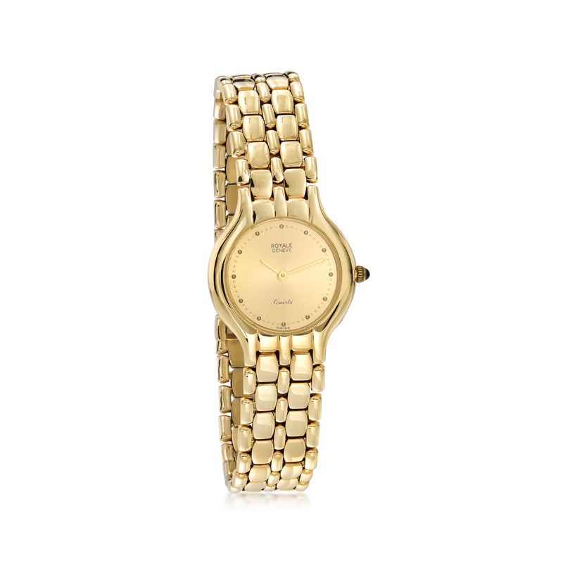 C. 1980 Vintage Geneve Royale Women's 24mm 14kt Yellow Gold Watch. 7"