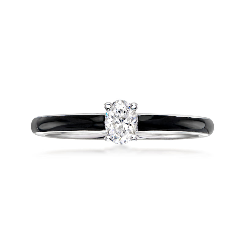Sterling silver ring with black enamel band and round lab-grown diamond center