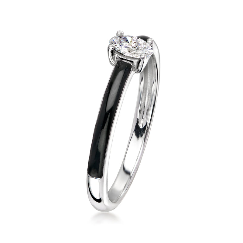 Sterling silver ring with black enamel side panel and round lab-grown diamond head