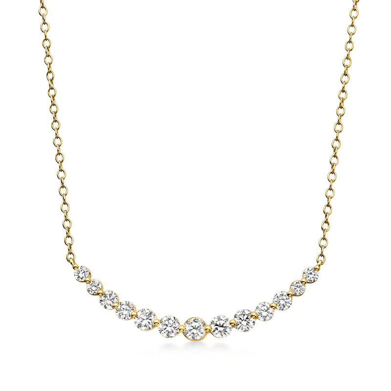10kt yellow gold curved bar necklace with lab-grown diamond rounds