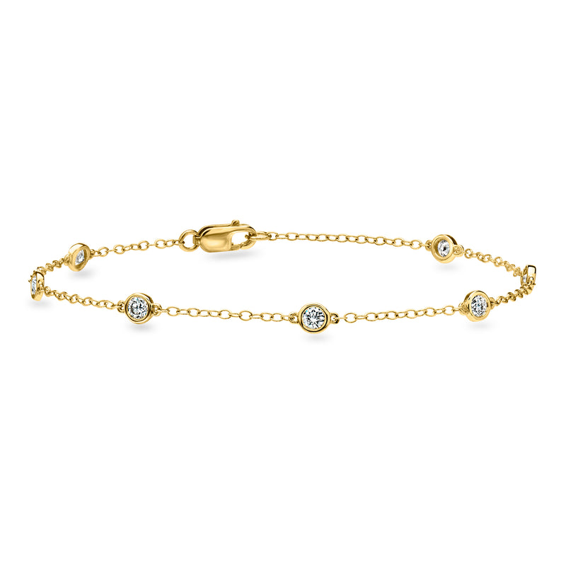 18kt gold over sterling diamond station bracelet with round lab-grown stones and clasp