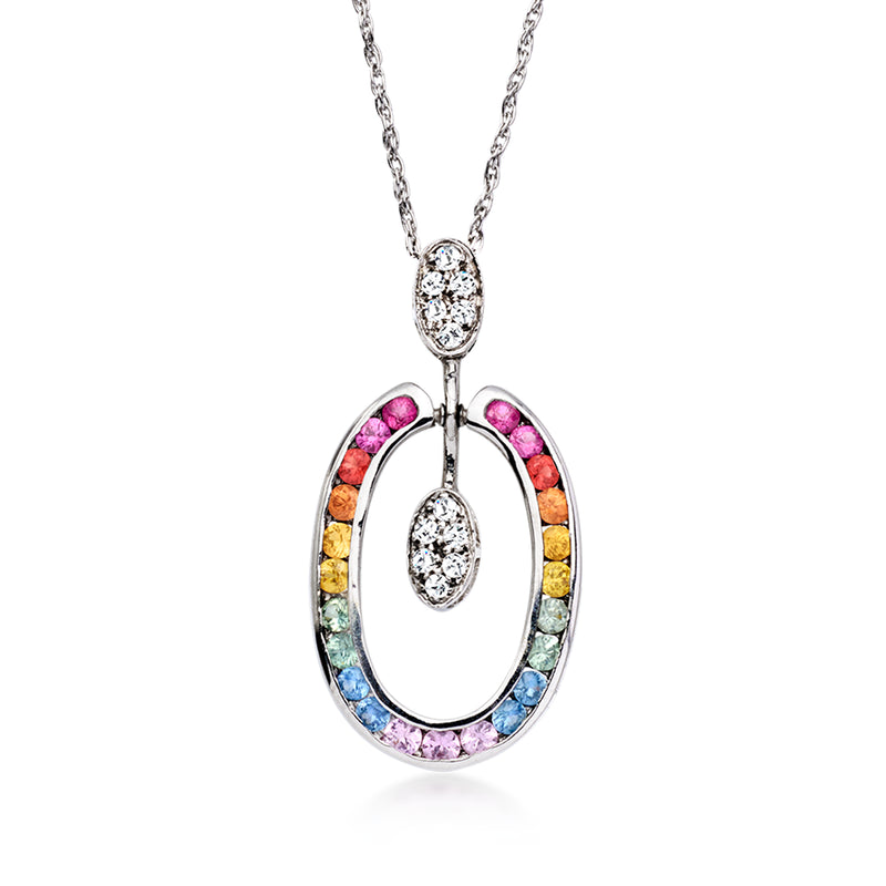 C. 2000 Vintage 1.45 ct. t.w. Multicolored Sapphire Pendant Necklace in 14kt White Gold. 18"