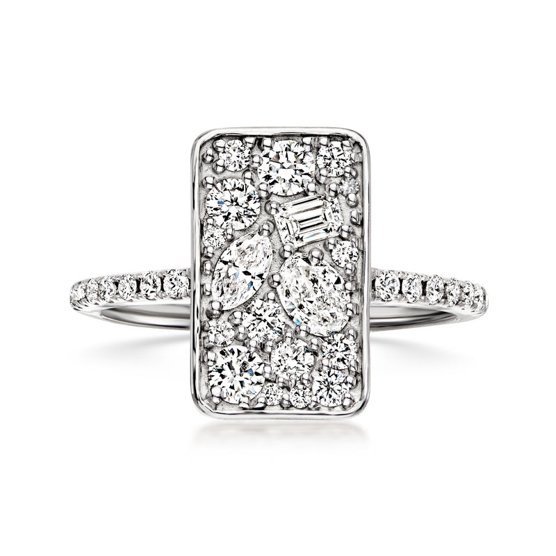 Sterling silver lab-grown diamond cluster ring with rectangular cushion centerpiece