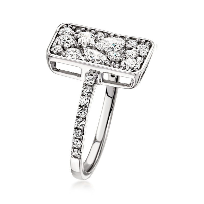 Lab-grown diamond cluster ring in sterling silver with rectangular top