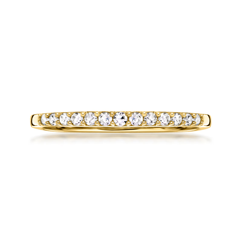 10kt yellow gold diamond band ring with a full row of round stones