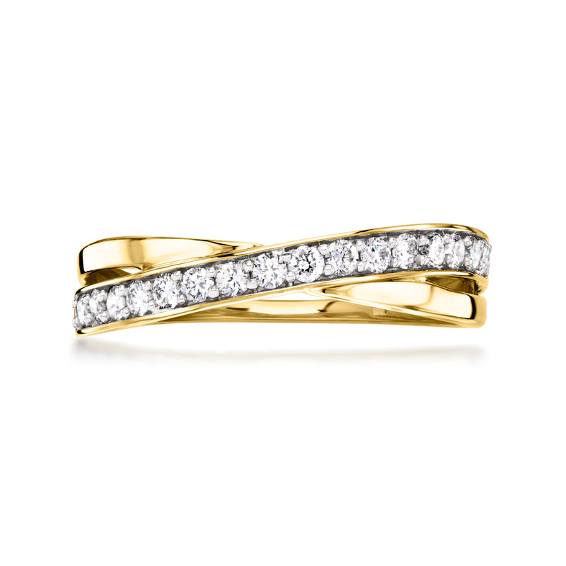 10kt yellow gold crisscross diamond band ring with round lab-grown stones