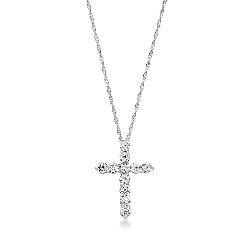 10kt white gold diamond cross pendant necklace with sparkling stone accents