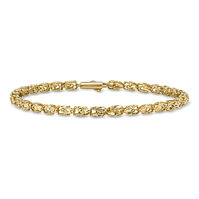 Vintage 14kt yellow gold fancy-link bracelet with box clasp and hinged profile