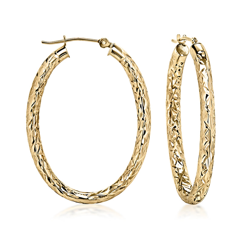 Vintage 14kt yellow gold oval hoop earrings with textured rope pattern