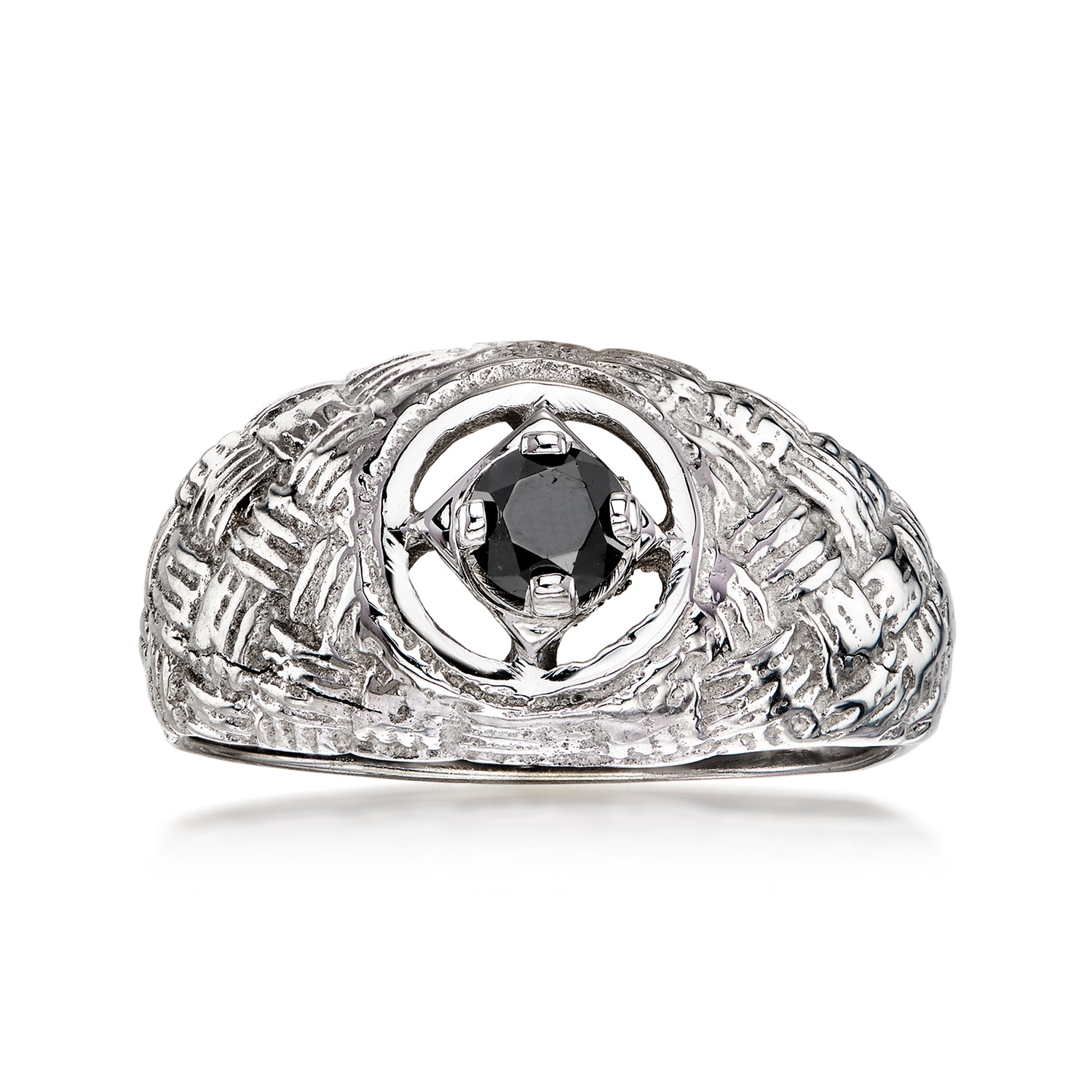 C. 1980 Vintage .30 Carat Black Diamond Basketweave Ring in 10kt White Gold
