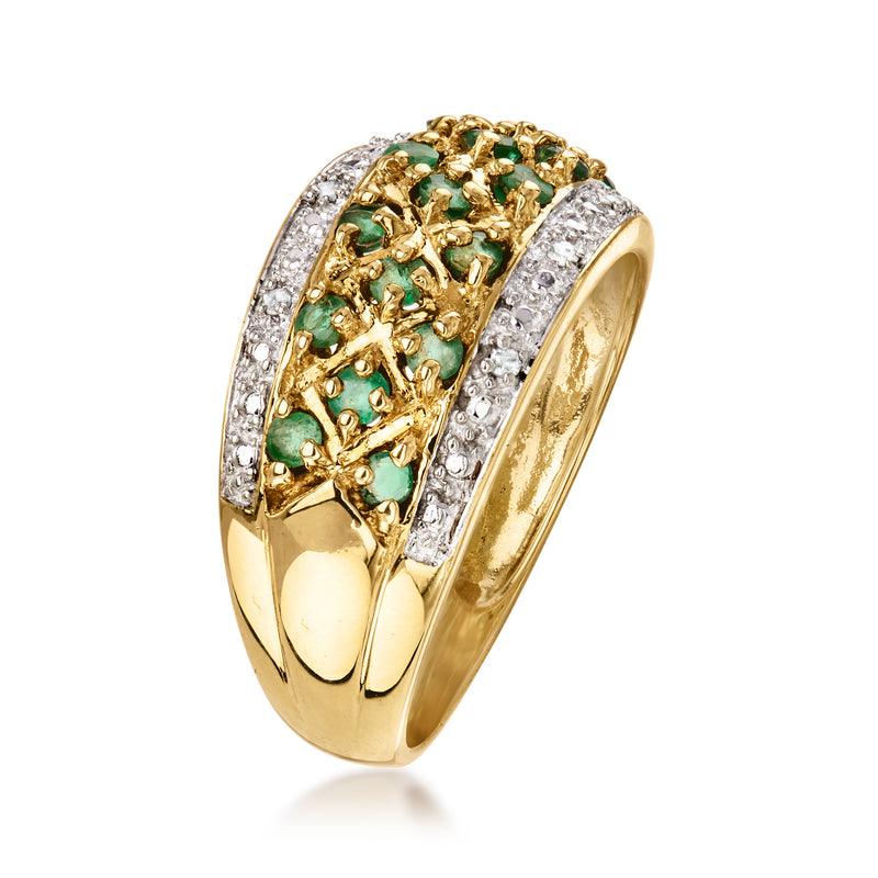 Vintage 14kt two-tone gold ring with emeralds and diamond rows