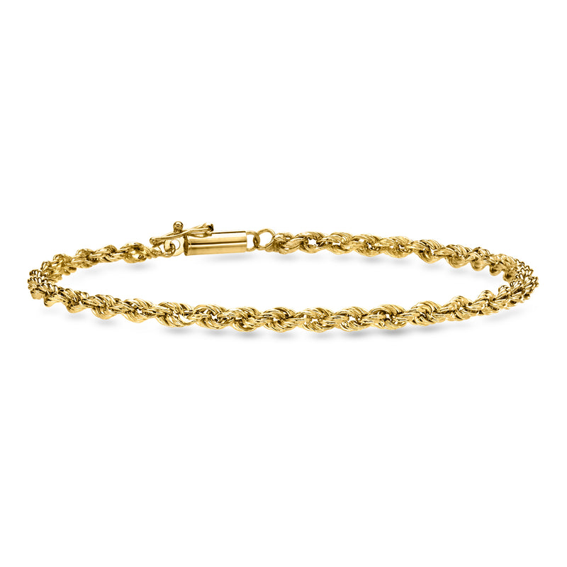 Yellow gold rope-chain bracelet with bar clasp and oval links