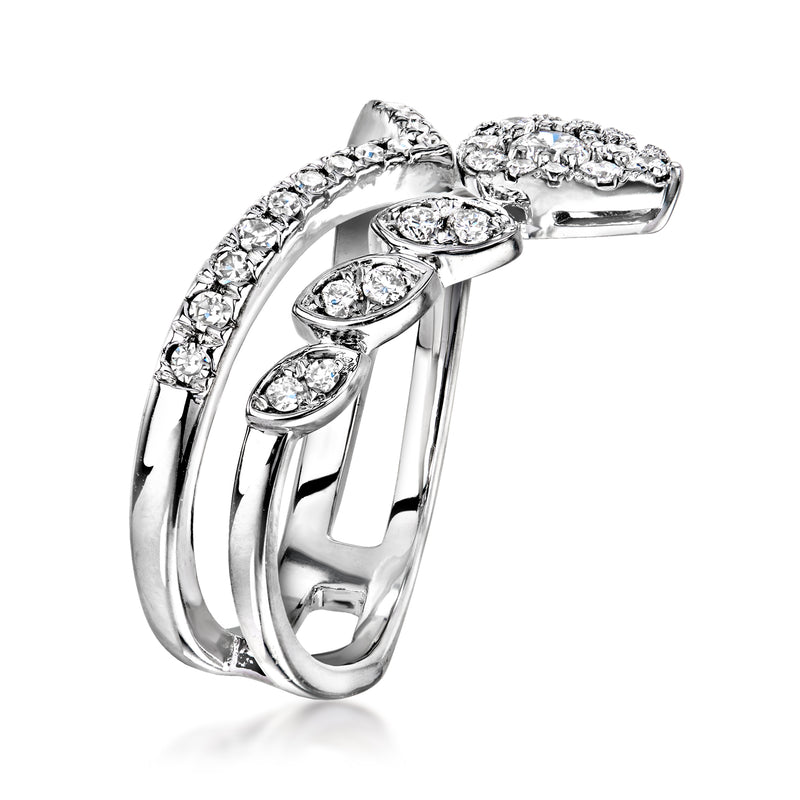 Sterling silver double-chevron ring with lab-grown diamond accents