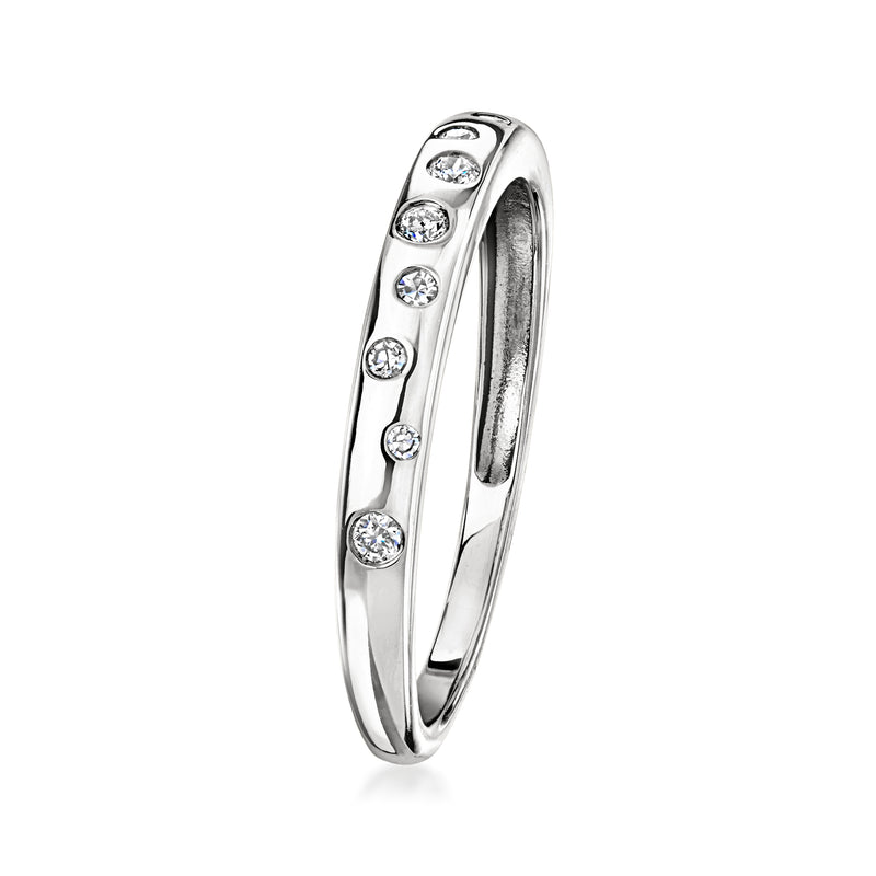 Sterling silver diamond ring, oval profile with round stones set along the band