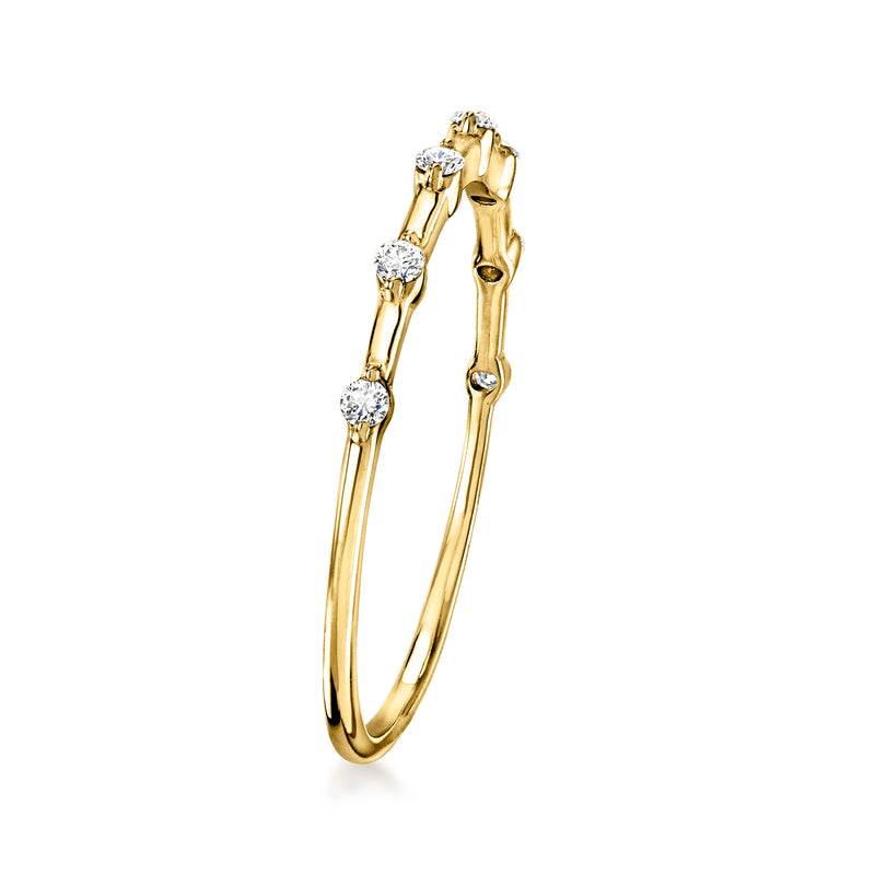 Yellow gold diamond station ring with low-profile setting, side view