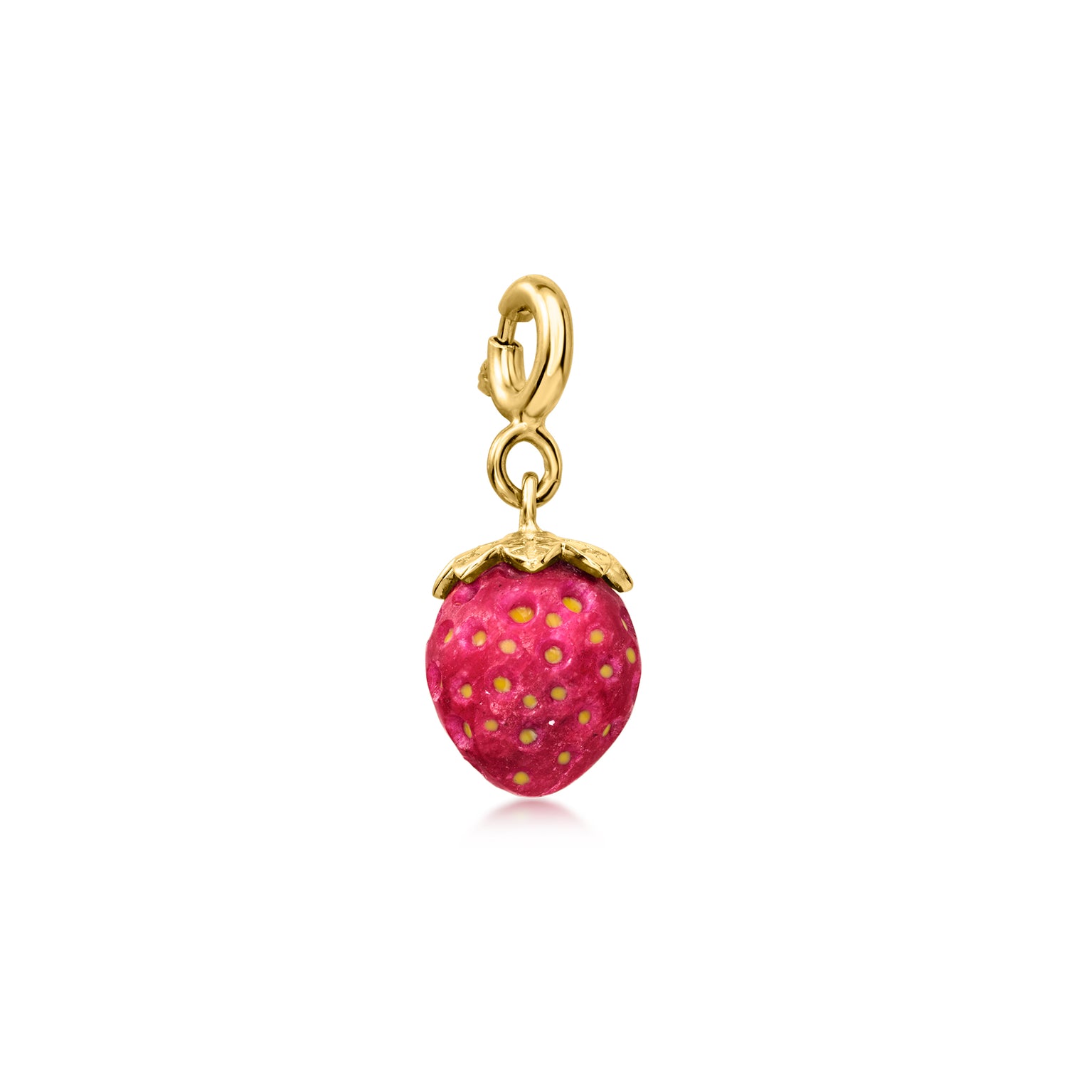 5.25 Carat Ruby Strawberry Charm with Yellow Enamel in 18kt Gold Over Sterling