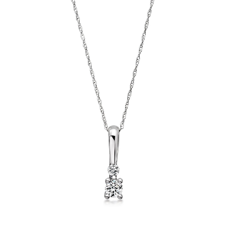 10kt white gold double-drop diamond pendant necklace with three round stones