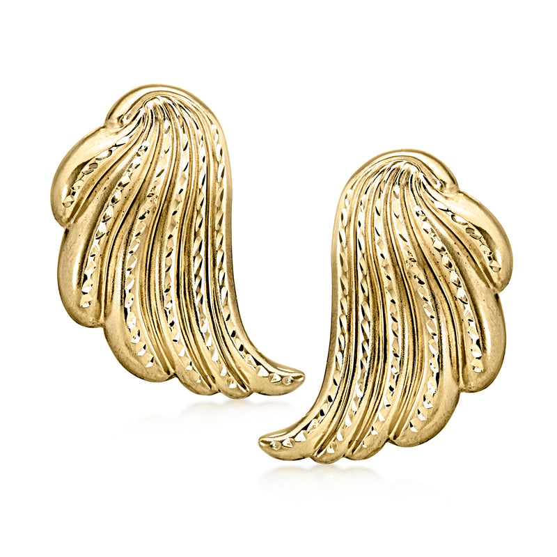Vintage winged yellow gold post earrings with scalloped fan detailing