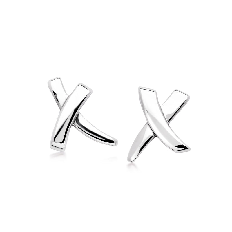 Sterling silver X stud earrings with post backs, polished finish.