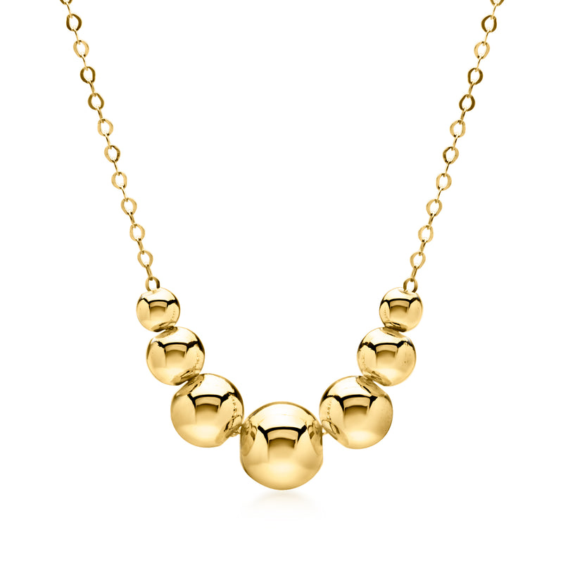 10kt yellow gold graduated bead necklace with round polished gold beads