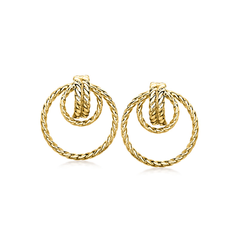 10kt yellow gold twisted double-circle stud earrings