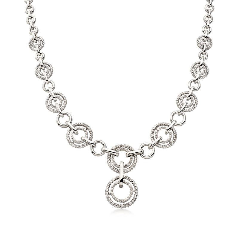 Vintage sterling silver graduated circle-link necklace with round dangles