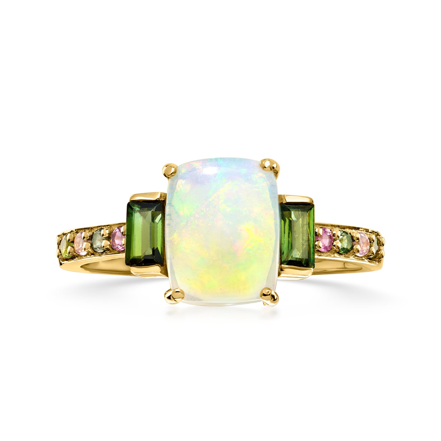 Opal Ring with .30 ct. t.w. Multicolored Tourmalines in 10kt Yellow Gold