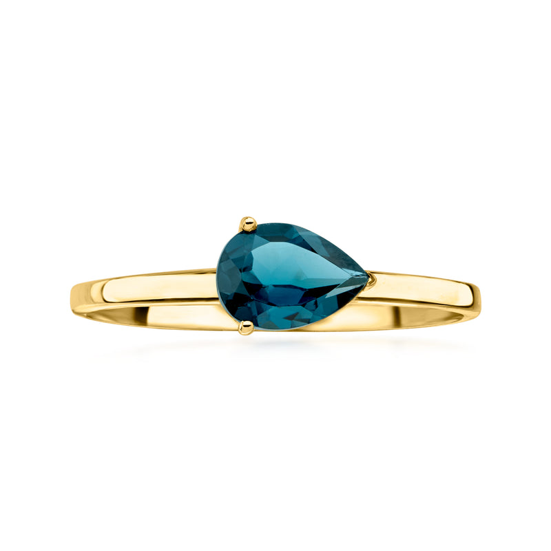 .80 Carat Pear-Shaped London Blue Topaz Ring in 10kt Yellow Gold