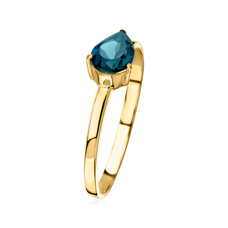 .80 Carat Pear-Shaped London Blue Topaz Ring in 10kt Yellow Gold