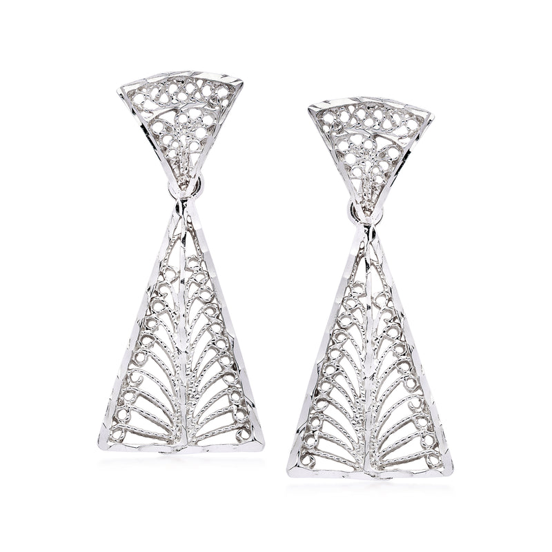 Sterling silver geometric openwork drop earrings with hourglass-like lattice design