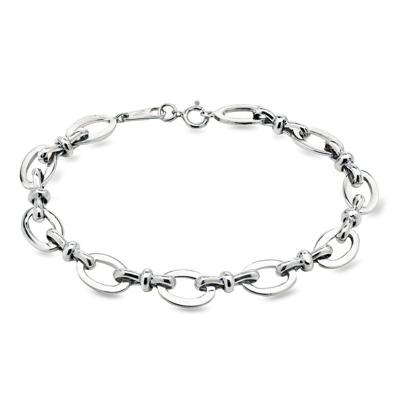 Vintage oval-link sterling silver bracelet with spring-ring clasp, polished finish