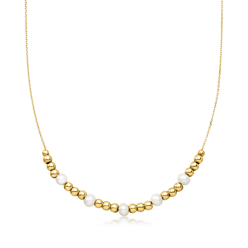 Italian 3.5-4mm Cultured Pearl and 10kt Yellow Gold Bead Necklace