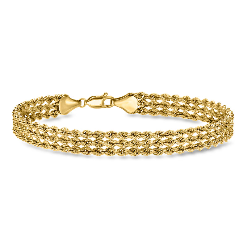 Three-row rope-chain yellow gold bracelet with heart-shaped clasp, vintage design