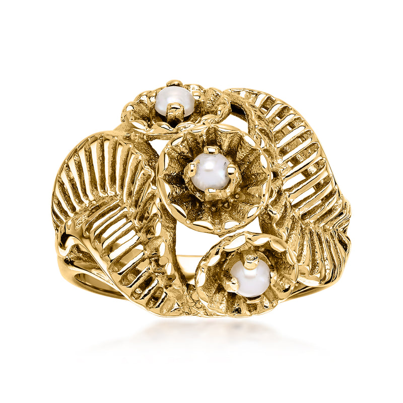 14kt yellow gold swirl ring with two cultured pearl cabochons