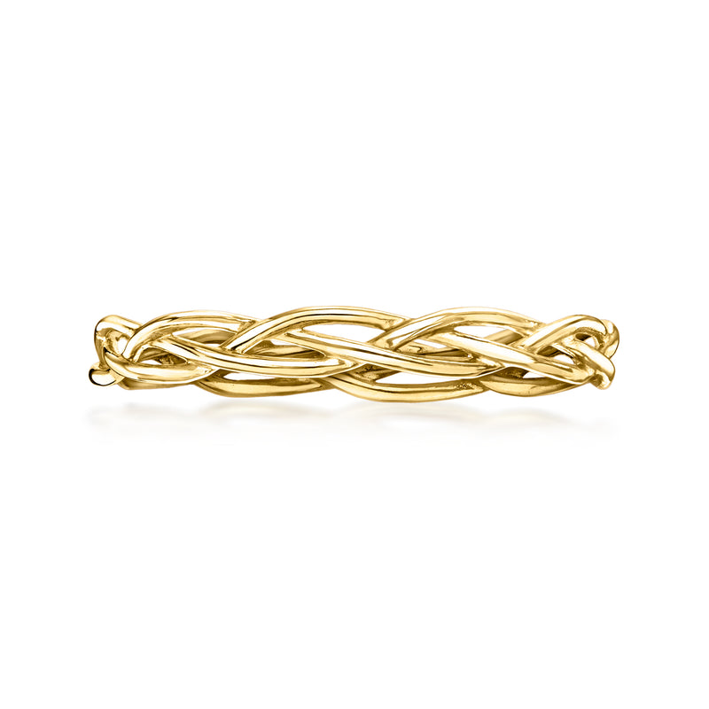 Yellow gold braided band ring, interwoven chain style, polished finish