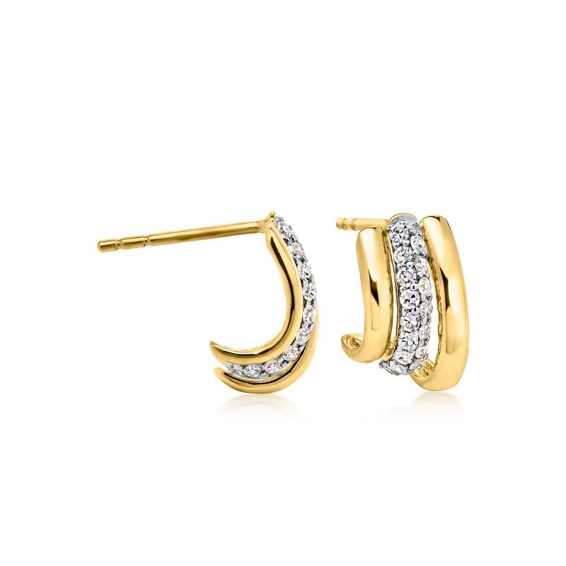 18kt gold over sterling lab-grown diamond J-hoop earrings, pair