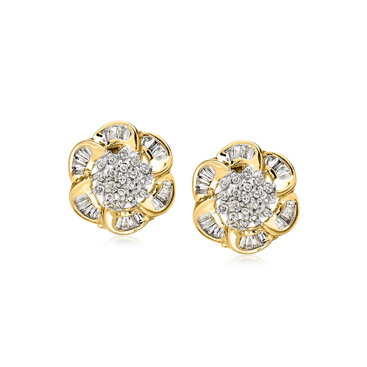 C. 1990 Vintage 1.05 ct. t.w. Diamond Flower Earrings in 14kt Yellow Gold